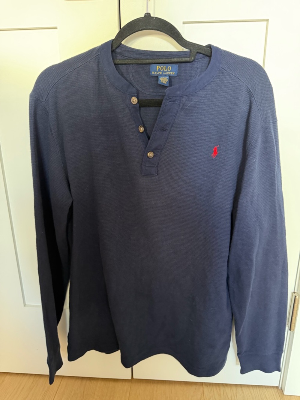Boys Polo Ralph Lauren Navy Long-Sleeve Henley, size 18-20 or men’s small